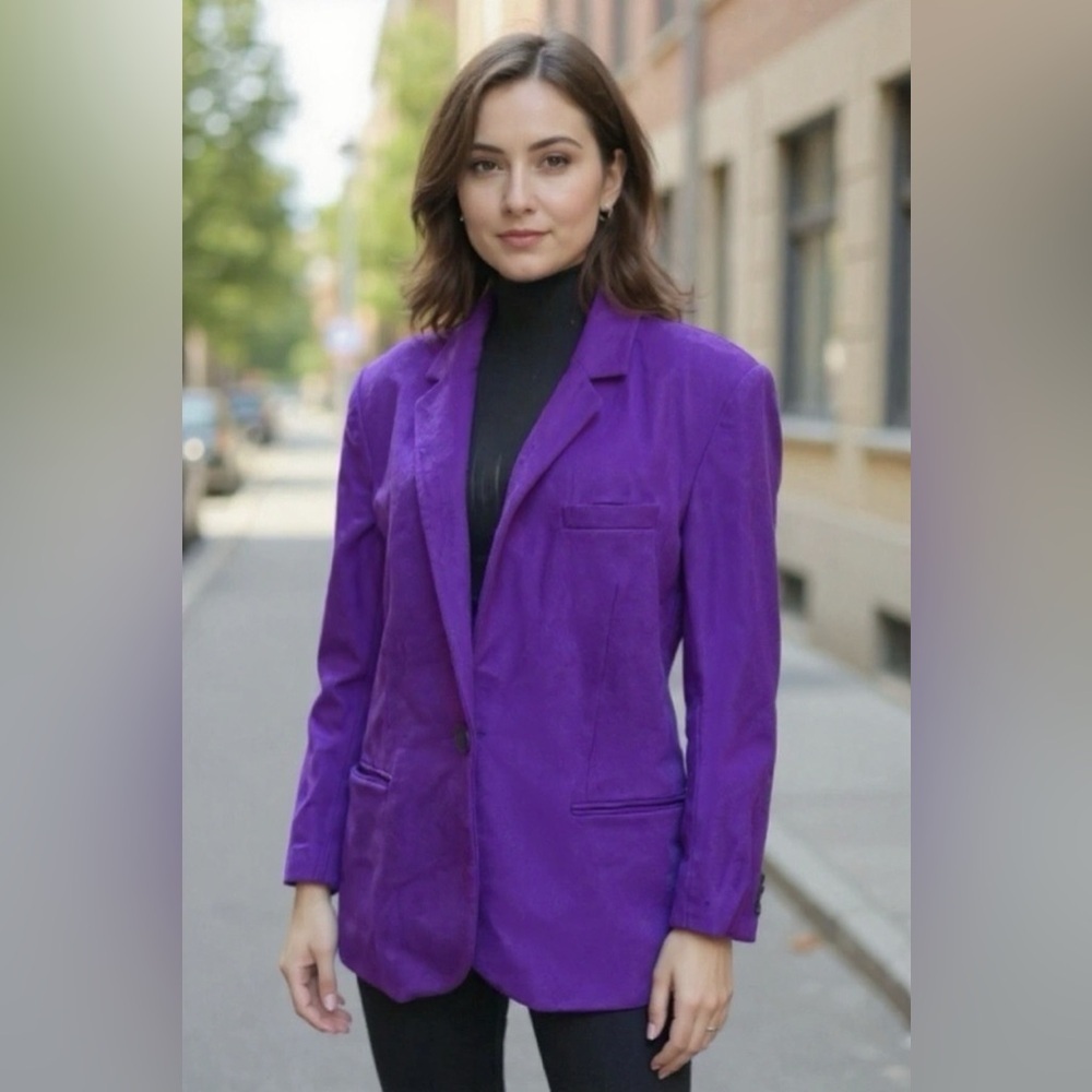 Vintage New York Clothes Plymouth 100% Pure Virgin Wool Purple Blazer Size 10